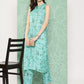 Janasya Women's Aqua Blue Moss Digital Floral Printed Straight Festive Kurta Set | Swadesiicart