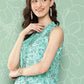 Janasya Women's Aqua Blue Moss Digital Floral Printed Straight Festive Kurta Set | Swadesiicart