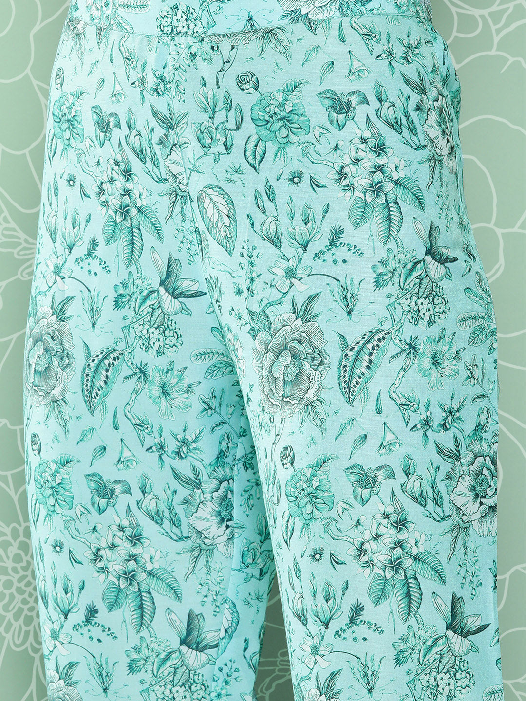 Janasya Women's Aqua Blue Moss Digital Floral Printed Straight Festive Kurta Set | Swadesiicart