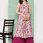 Janasya Women's Multicolor Moss Digital Floral Printed Flared Festive Kurta Set | Swadesiicart