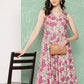 Janasya Women's Multicolor Moss Digital Floral Printed Flared Festive Kurta Set | Swadesiicart