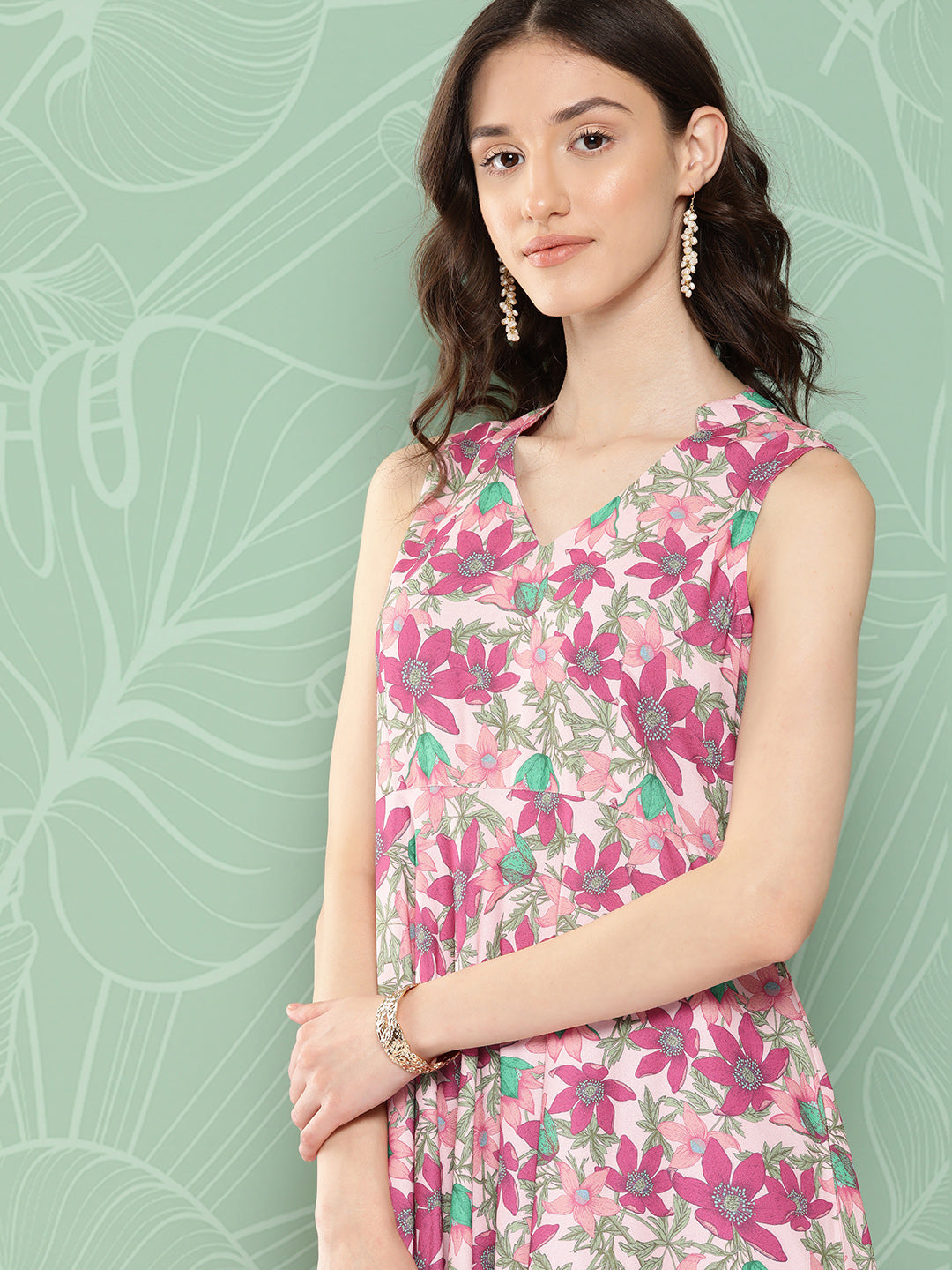 Janasya Women's Multicolor Moss Digital Floral Printed Flared Festive Kurta Set | Swadesiicart