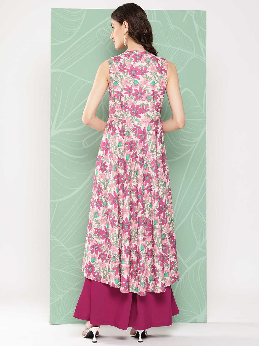 Janasya Women's Multicolor Moss Digital Floral Printed Flared Festive Kurta Set | Swadesiicart