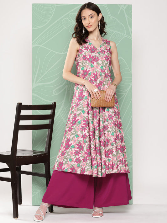 Janasya Women's Multicolor Moss Digital Floral Printed Flared Festive Kurta Set | Swadesiicart