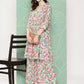 Janasya Women's Mint Moss Floral Digital Printed Angrakha Festive Kurta Set | Swadesiicart
