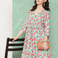 Janasya Women's Mint Moss Floral Digital Printed Angrakha Festive Kurta Set | Swadesiicart