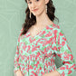 Janasya Women's Mint Moss Floral Digital Printed Angrakha Festive Kurta Set | Swadesiicart