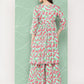 Janasya Women's Mint Moss Floral Digital Printed Angrakha Festive Kurta Set | Swadesiicart