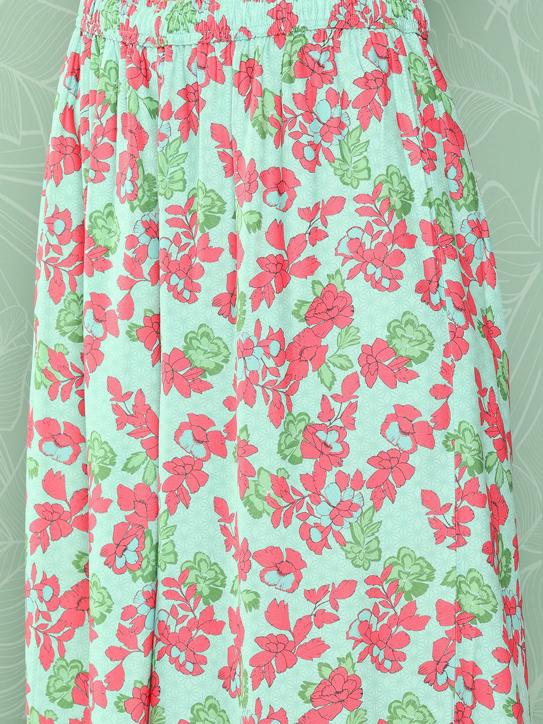 Janasya Women's Mint Moss Floral Digital Printed Angrakha Festive Kurta Set | Swadesiicart