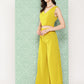 Janasya Women's Yellow Crepe Solid Crop Top Festive Top Set | Swadesiicart