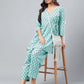 Janasya Women's Aqua Green Cotton Floral Ethinc Motif Printed Flared Casual Short Kurta Set | Swadesiicart