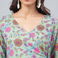 Janasya Women's Sage Green Cotton Floral Printed Flared Casual Short Kurta Set | Swadesiicart