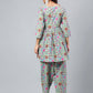 Janasya Women's Sage Green Cotton Floral Printed Flared Casual Short Kurta Set | Swadesiicart