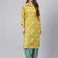 Janasya Women's Mustard Cotton Cambric Floral Printed Straight Casual Kurta Set | Swadesiicart