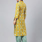 Janasya Women's Mustard Cotton Cambric Floral Printed Straight Casual Kurta Set | Swadesiicart