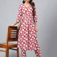 Janasya Women's Maroon Cotton Floral Printed Gathered Casual Kurta Set | Swadesiicart