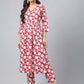 Janasya Women's Maroon Cotton Floral Printed Gathered Casual Kurta Set | Swadesiicart