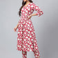 Janasya Women's Maroon Cotton Floral Printed Gathered Casual Kurta Set | Swadesiicart