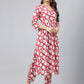 Janasya Women's Maroon Cotton Floral Printed Gathered Casual Kurta Set | Swadesiicart