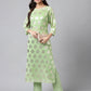 Indian Clothing Janasya Women's Light Green Georgette Foil Printed Straight Festive Kurta Set | Swadesiicart