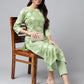 Indian Clothing Janasya Women's Light Green Georgette Foil Printed Straight Festive Kurta Set | Swadesiicart