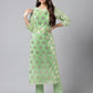 Indian Clothing Janasya Women's Light Green Georgette Foil Printed Straight Festive Kurta Set | Swadesiicart
