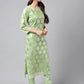 Indian Clothing Janasya Women's Light Green Georgette Foil Printed Straight Festive Kurta Set | Swadesiicart