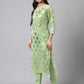 Indian Clothing Janasya Women's Light Green Georgette Foil Printed Straight Festive Kurta Set | Swadesiicart