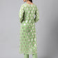 Indian Clothing Janasya Women's Light Green Georgette Foil Printed Straight Festive Kurta Set | Swadesiicart