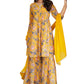 Janasya Yellow Georgette Digital Floral Printed Set | Swadesiicart