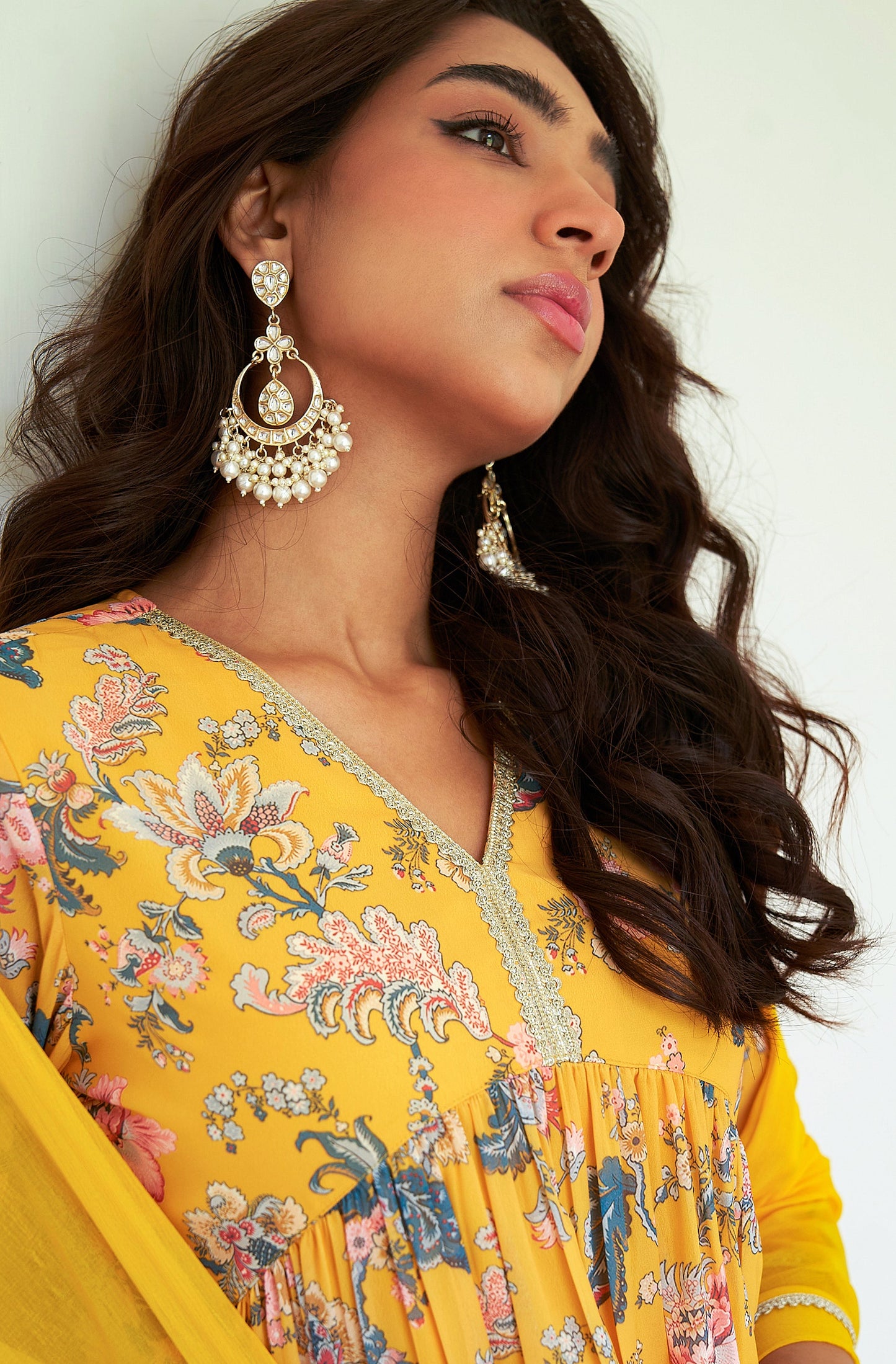 Janasya Yellow Georgette Digital Floral Printed Set | Swadesiicart