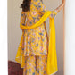 Janasya Yellow Georgette Digital Floral Printed Set | Swadesiicart