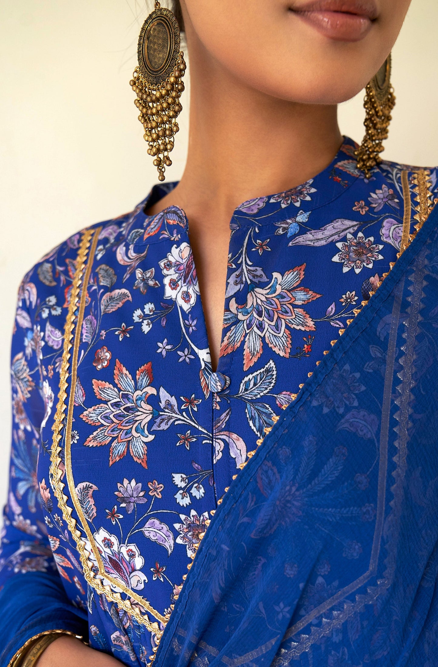 Janasya Dark Teal Blue Georgette Digital Floral Printed Set | Swadesiicart