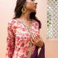 Janasya Peach Georgette Digital Floral Printed Set | Swadesiicart