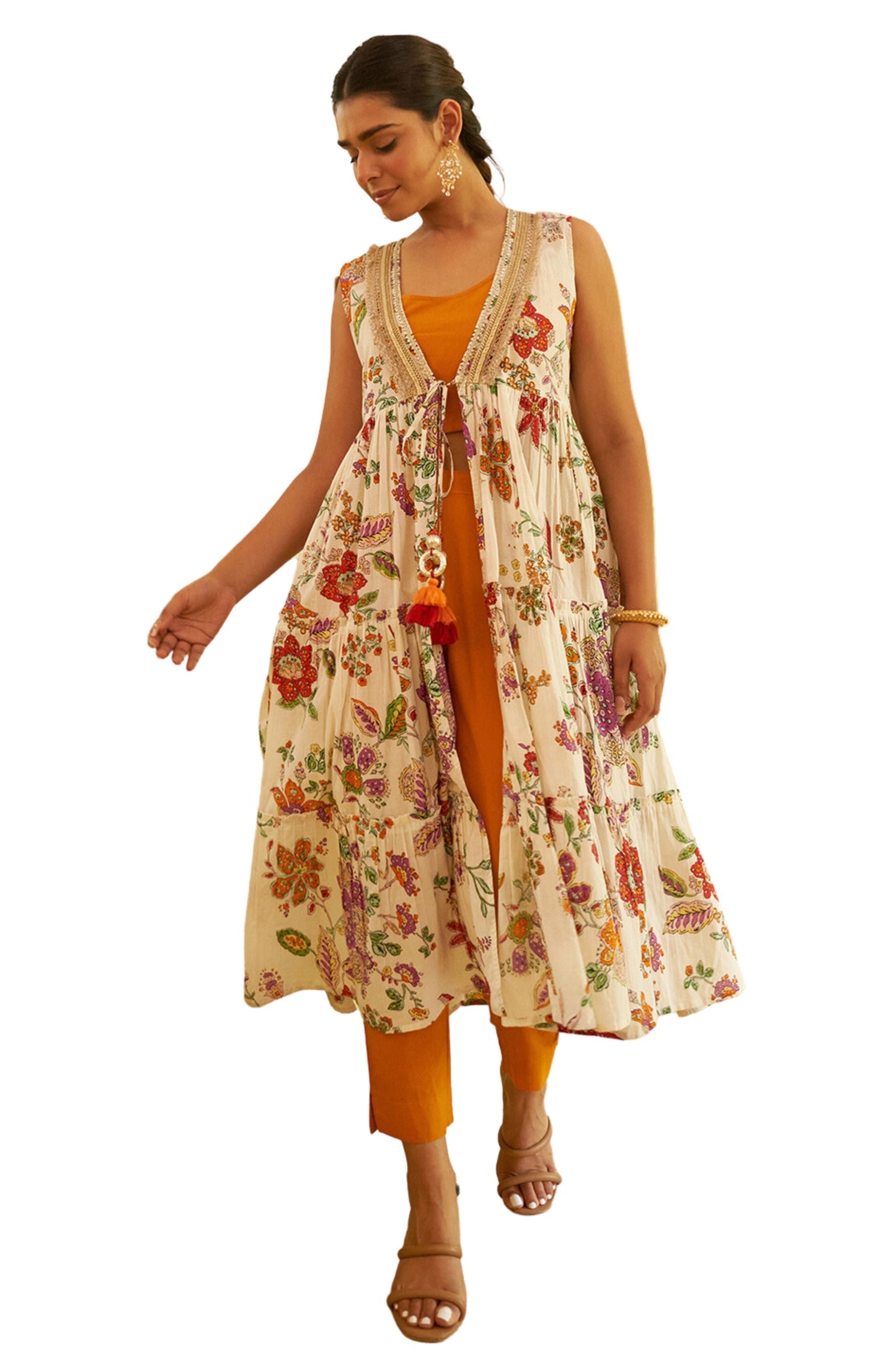 Janasya Orange Cotton Solid Set | Swadesiicart