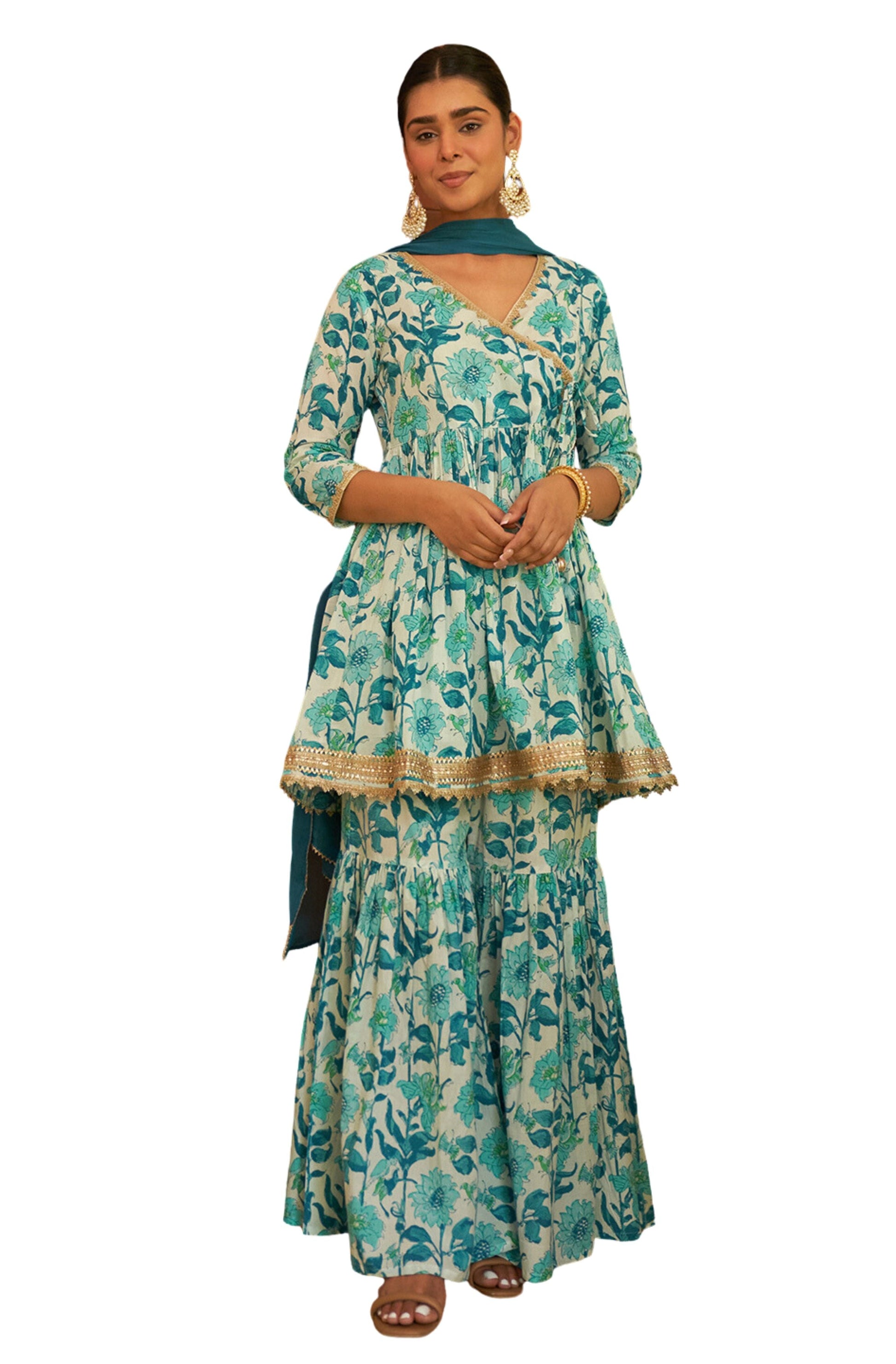Janasya White Cotton Floral Printed Set | Swadesiicart