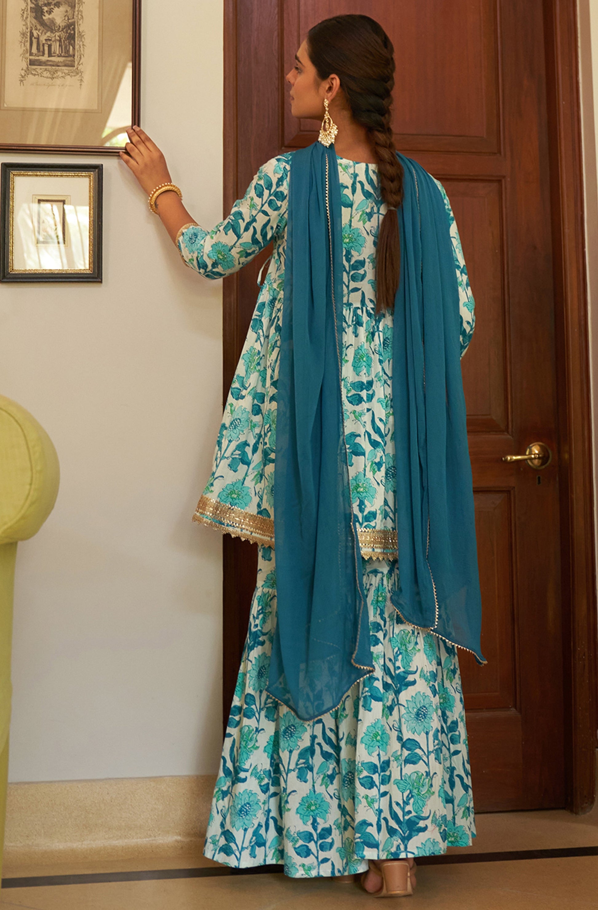 Janasya White Cotton Floral Printed Set | Swadesiicart