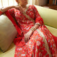 Janasya Red Cotton Floral Printed Set | Swadesiicart