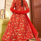 Janasya Red Cotton Floral Printed Set | Swadesiicart