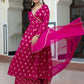 Janasya Women's Pink Brocade Woven Design Festive Angrakha Kurta Set | Swadesiicart