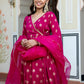 Janasya Women's Pink Brocade Woven Design Festive Angrakha Kurta Set | Swadesiicart