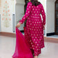 Janasya Women's Pink Brocade Woven Design Festive Angrakha Kurta Set | Swadesiicart