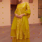Janasya Women's Yellow Brocade Woven Design Festive Flared Kurta Set | Swadesiicart
