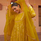 Janasya Women's Yellow Brocade Woven Design Festive Flared Kurta Set | Swadesiicart