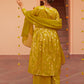 Janasya Women's Yellow Brocade Woven Design Festive Flared Kurta Set | Swadesiicart