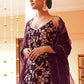 Janasya Women's Purple Brocade Woven Design Festive Straight Kurta Set | Swadesiicart