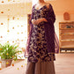 Janasya Women's Purple Brocade Woven Design Festive Straight Kurta Set | Swadesiicart