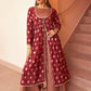Janasya Women's Maroon Brocade Woven Design Festive Crop Top Set - Swadesiicart