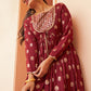 Janasya Women's Maroon Brocade Woven Design Festive Crop Top Set - Swadesiicart