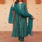 Janasya Women's Teal Brocade Woven Design Festive A-line Kurta Set | Swadesiicart